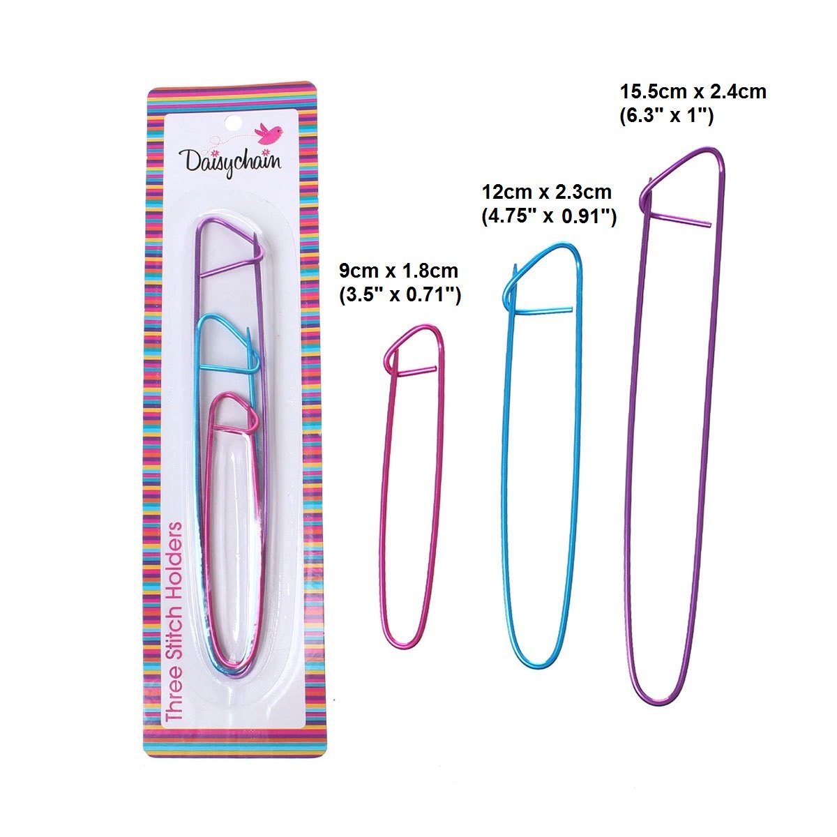 T019 3 pcs Aluminum Knitting Stitch Holders 3 Sizes = 6.3" 4.75
