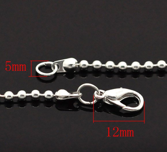 N087 12 pcs. Silver Plated Ball Chain Necklaces with Lobster Clasps