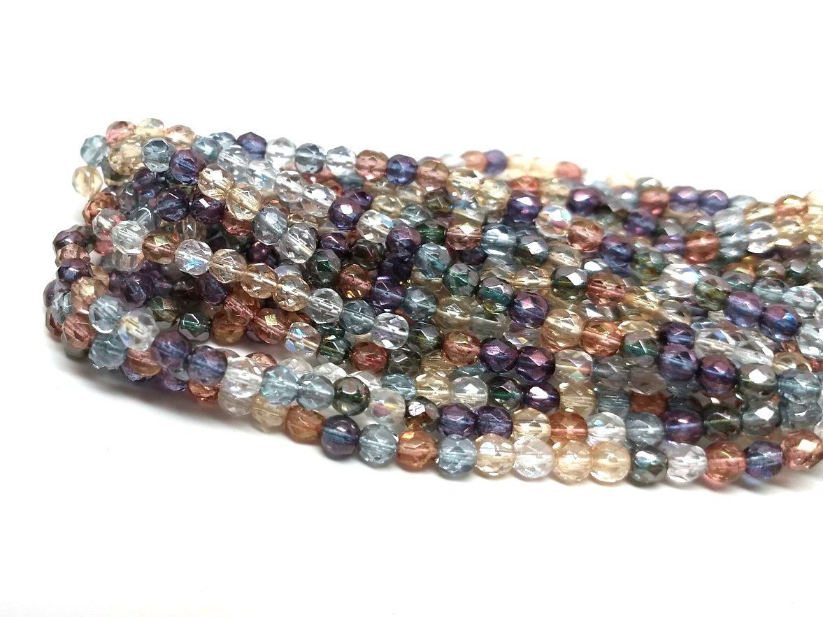 BD378 38 pcs Czech Glass Fire Polish Round Faceted Beads 4mm