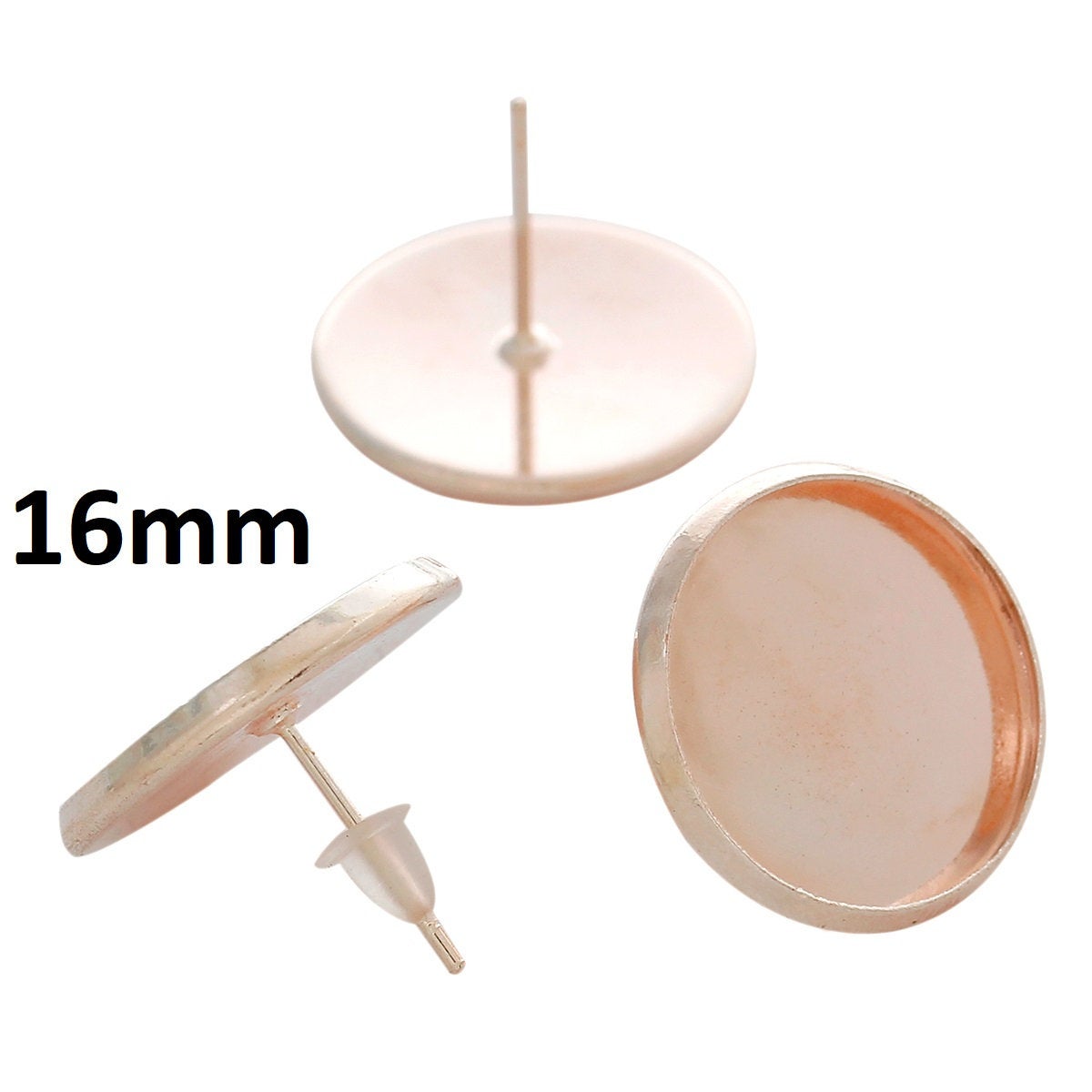 E419 10 pcs. Rose Gold Plated Earring Posts Studs Settings Bezels