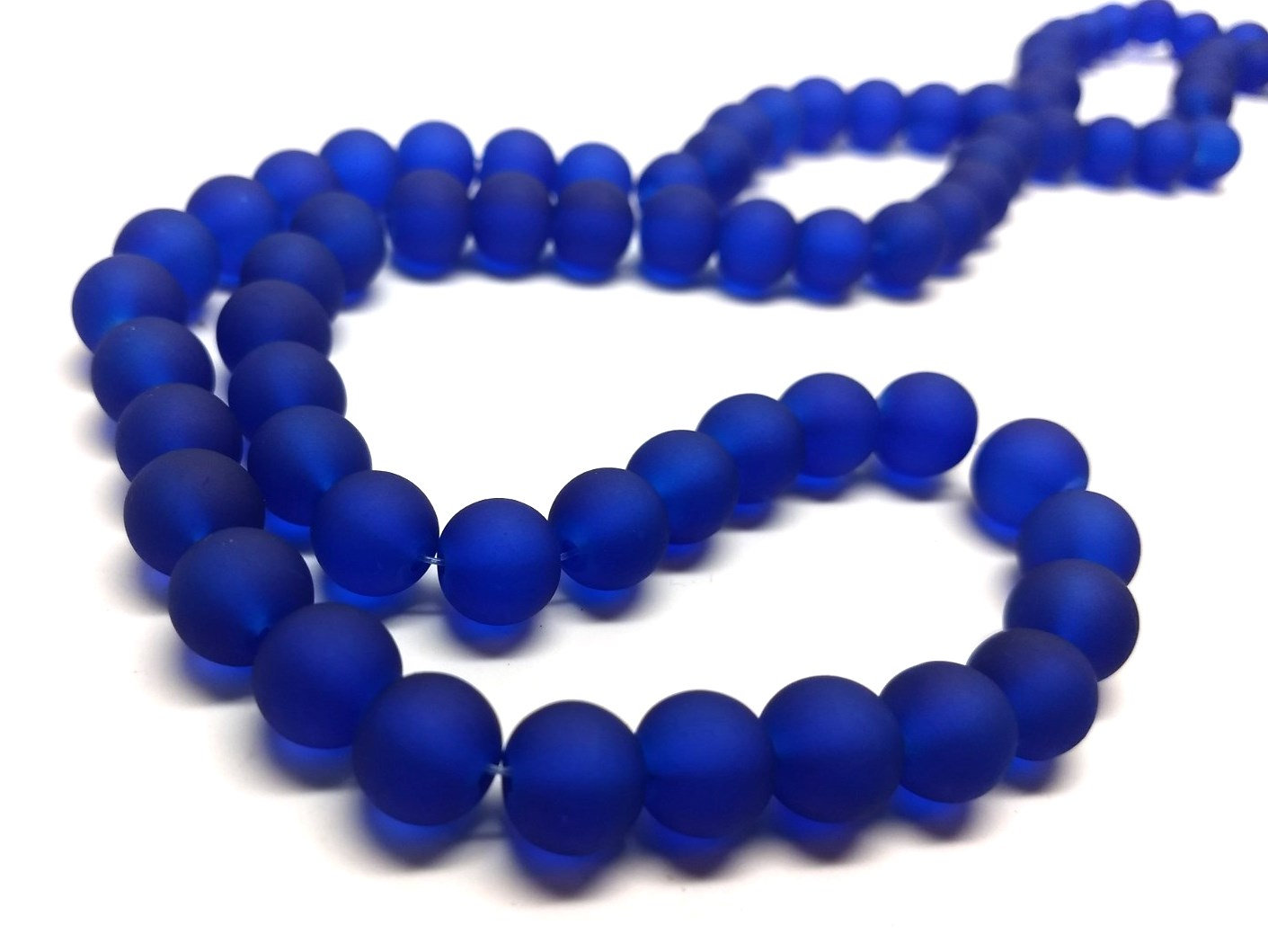 BD675 10mm Dark Blue Frosted Glass Round Beads 15" strand (40cm) Approx 4042 beads per