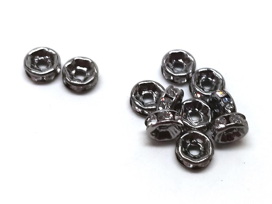 50 pcs Gunmetal Black Rhinestone Enamel Rondelle Spacer Beads Straight Edge Grade A Hole Size: 2mm 8mm x 3.5mm